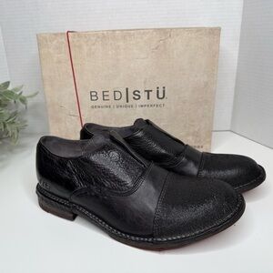 Bed|Stu Rose Black Loafers Driving Shoes Leather Suede in Black Dip Dye 7M Boho
